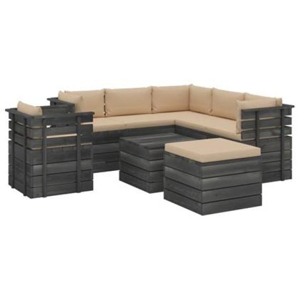 vidaXL 8-delige Loungeset met kussens pallet massief grenenhout