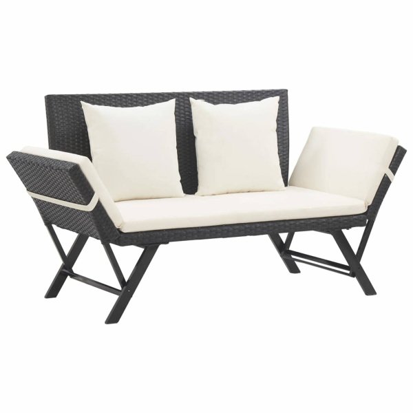 vidaXL Tuinbank met kussens 176 cm poly rattan zwart