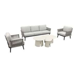 Durban/Velora cream stoel-bank loungeset - 6-delig