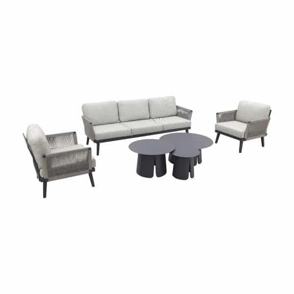 Durban/Velora royal grey stoel-bank loungeset - 6-delig