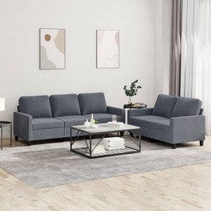 vidaXL 2-delige Loungeset met kussens fluweel donkergrijs-VXL-3201517