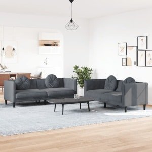 vidaXL 2-delige Loungeset met kussens fluweel donkergrijs-VXL-3209258