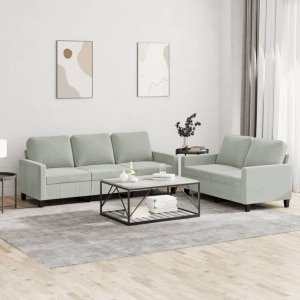 vidaXL 2-delige Loungeset met kussens fluweel lichtgrijs-VXL-3201516