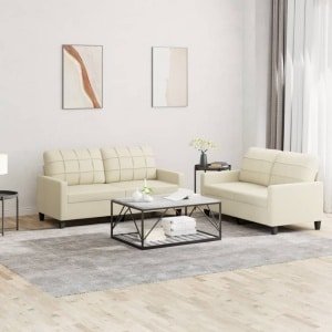 vidaXL 2-delige Loungeset met kussens kunstleer crÃ¨me-VXL-3201359