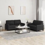 vidaXL 2-delige Loungeset met kussens kunstleer zwart-VXL-3201358