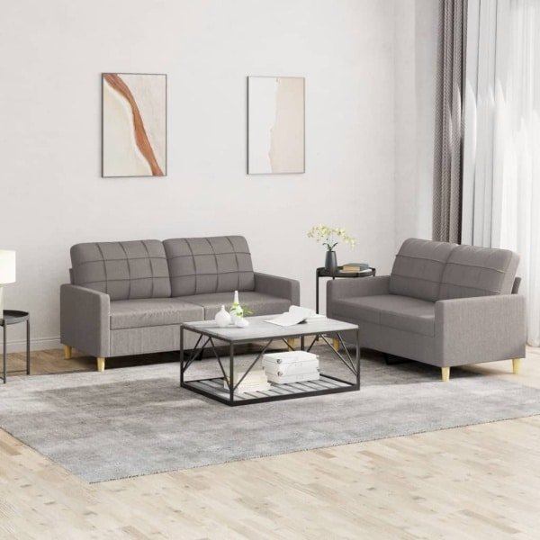 vidaXL 2-delige Loungeset met kussens stof taupe-VXL-3201281