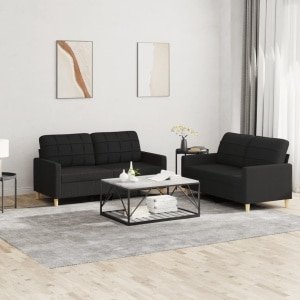 vidaXL 2-delige loungeset met kussens stof zwart-VXL-3201278