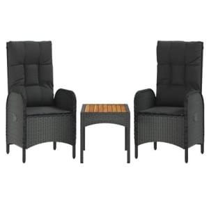 vidaXL 3-delige Loungeset met kussens poly rattan zwart