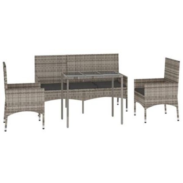 vidaXL 4-delige Loungeset met kussens poly rattan grijs