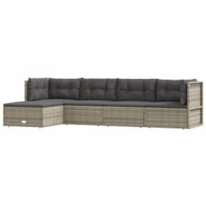 vidaXL 5-delige Loungeset met kussens poly rattan grijs