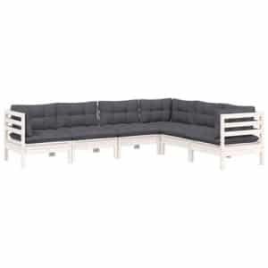 vidaXL 6-delige Loungeset met kussens massief grenenhout wit