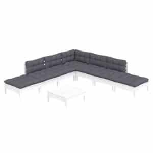 vidaXL 8-delige Loungeset met kussens grenenhout wit