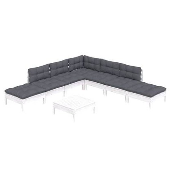 vidaXL 8-delige Loungeset met kussens grenenhout wit