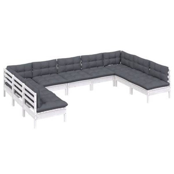 vidaXL 9-delige Loungeset met kussens massief grenenhout wit