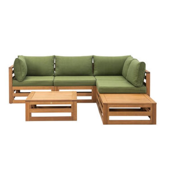 Loungeset Clermont Brest - FSC-hout - donkergroene kussens - 6-delig - V2 - Leen Bakker