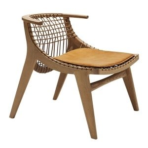 Knoll Klismos Loungestoel - Naturel Eiken / Naturel Leder