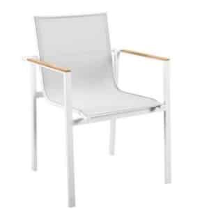 Mizu stackable dining chair alu white/grey textilene - Yoi