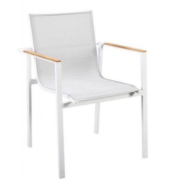 Mizu stackable dining chair alu white/grey textilene - Yoi