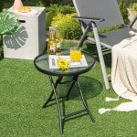 Patio Eettafel Rond Gehard Glazen Tafelblad 46,5 x 46,5 x 47,5 cm Zwart