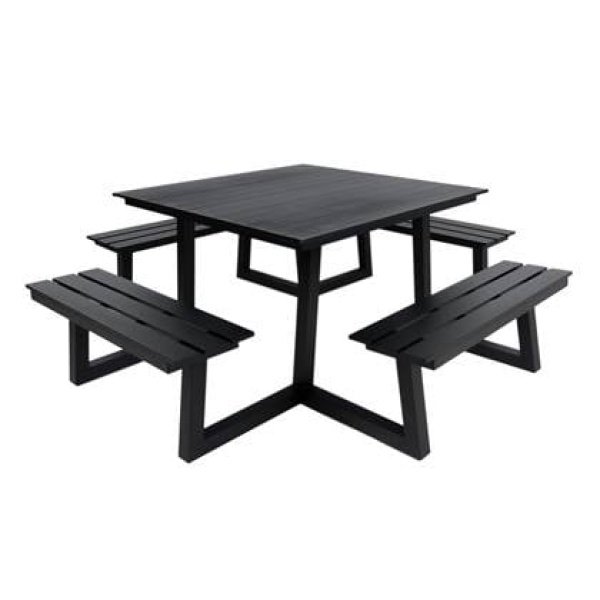 vierkante aluminium picknicktafel Dex 215 cm zwart