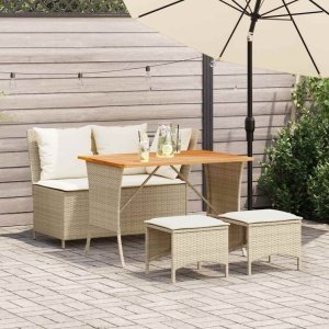 4-delige Tuinset met kussens poly rattan beige