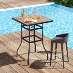 70 cm Lange en Brede Terrasbartafel Vierkante Barhoogtetafel met 39 mm Gat voor Parasols en Stevig Metalen Frame Zwart