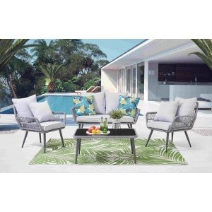 Artistiq Loungeset Camile 2 stoelen + bank + tafel, Polyrotan - Grijs