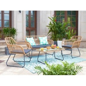 Artistiq Loungeset Marcelo Tafel + 2 stoelen + bank, Polyrotan - Bruin