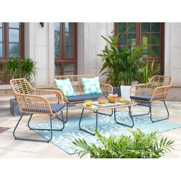 Artistiq Loungeset Marcelo Tafel + 2 stoelen + bank, Polyrotan - Bruin