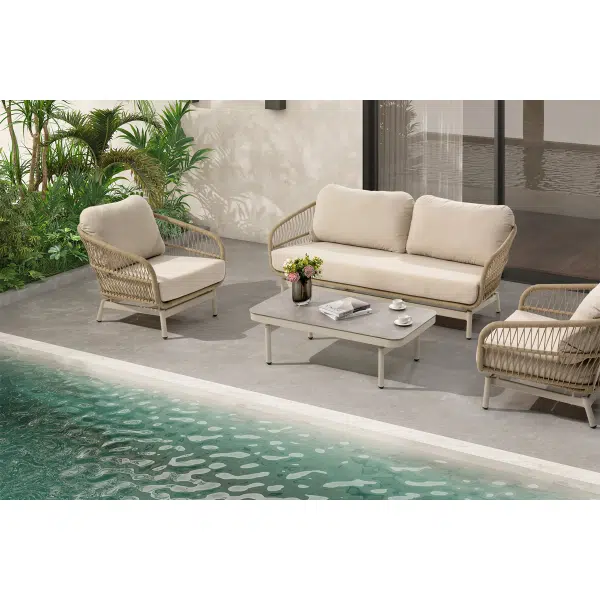 Loungeset Carlijn 4-delig - Aluminium met beige kussens