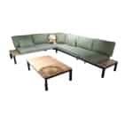 Loungeset Tori black, teak inclusief emerald green kussens - Yoi
