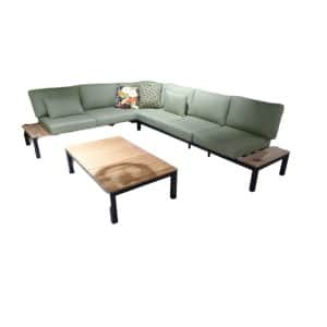 Loungeset Tori black, teak inclusief emerald green kussens - Yoi