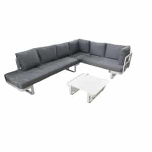 Mood loungeset matt white inclusief washed grey fabric kussens - Yoi