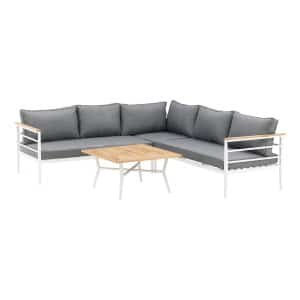 Nohr Loungeset Constantina Teakhout, Met hoekbank en tafel - Wit