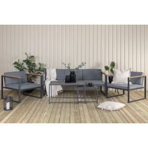 Nohr Loungeset Donnesha Met bank, 2 tafels en 2 fauteuils - Grijs