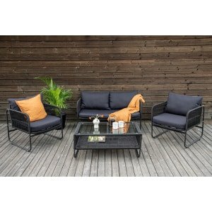 Nohr Loungeset Nikia Met bank, 2 stoelen en tafel - Zwart