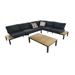 Tori loungeset black, teak inclusief mixed grey kussens 325x255 cm - Yoi