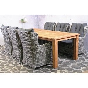 Tuinset Gomera - 6 wicker stoelen met teakhouten tafel - Showmodel Wommelgem