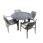 Tuinset Teeburu tafel black, slate dia. 120 cm met 4 stoelen Youkou stoel black, mixed grey - Yoi