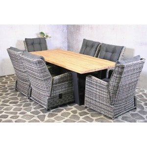 Tuinset Vinos - 6 verstelbare wicker stoelen met teakhouten tafel - Showmodel Numansdorp en Wommelgem