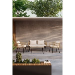 Nohr Loungeset Agustina Rattan, Met bank, 2 loungestoelen en tafel - Naturel