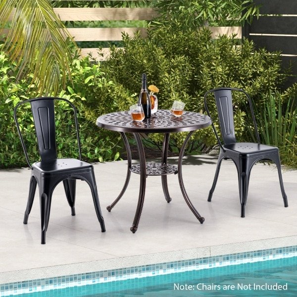 Tuintafel met Parasolgat en Onderste Plank Ronde Balkontafel van Gegoten Aluminium Weerbestendige Terrastafel voor Tuin Balkon Terras