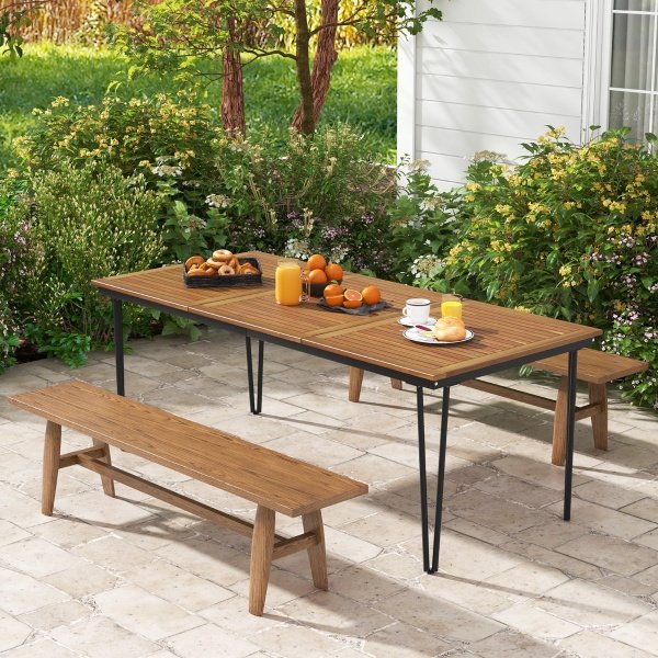 Tuintafel van Acaciahout Tuin Eettafel voor 8 Personen Rechthoekige Terrastafel Biertafel met 5 cm Parasolgat 200 x 90 x 75 cm