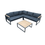Auckland cornerset antraciet/acacia light teak look incl. dark grey kussens - Eurofleur aanbieding