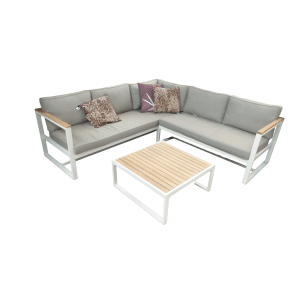 Auckland cornerset oyster/acacia light teak look incl. royal taupe kussens - Eurofleur aanbieding