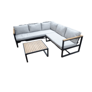 Auckland cornerset zwart/acacia light teak look incl. royal stone grey kussens - Eurofleur aanbieding