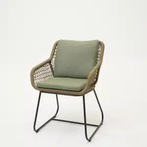 Dining Tuinstoel Portofino Olijf Groen met Groene Kussens Touw Stoel Buiten Tuin