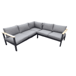 Flint cornerset zwart/acacia light teak look incl. antraciet olefin kussens - Eurofleur aanbieding