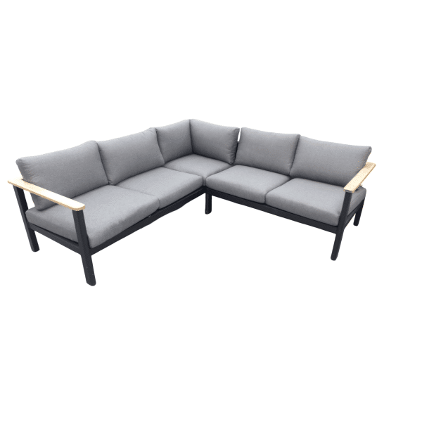 Flint cornerset zwart/acacia light teak look incl. antraciet olefin kussens - Eurofleur aanbieding