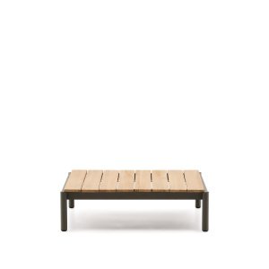 Kave Home Outdoor Salontafel Sorells Teakhout en groen aluminium, 89 x 91cm - Donkergroen